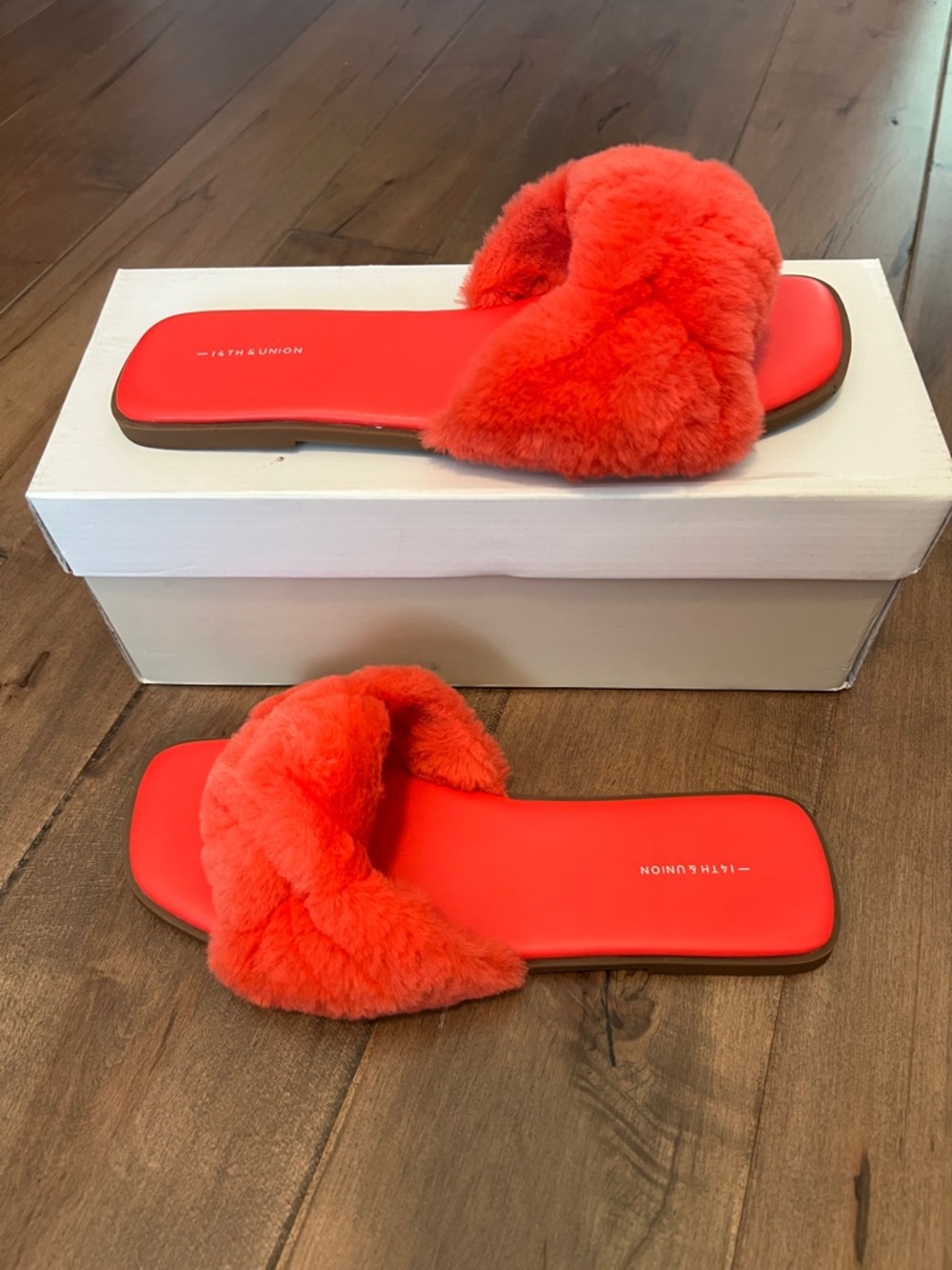 14th & Union Bright Red Fuzzy Slide Sandals - Women's
